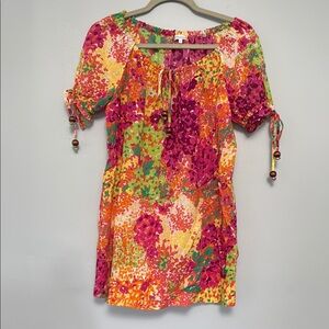 Shoshanna Colorful Floral Dress with Tie Sleeves